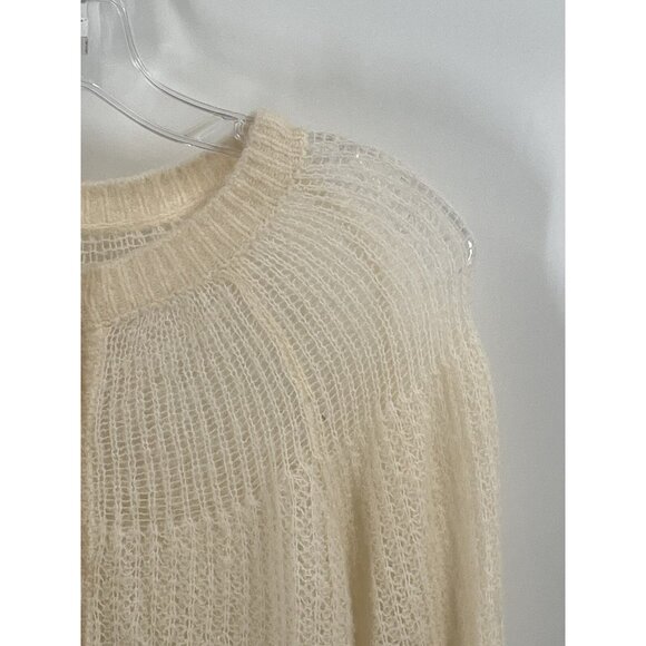 Zara Open Knit Button Cardigan Cream Alpaca Sz Small - Picture 2 of 7